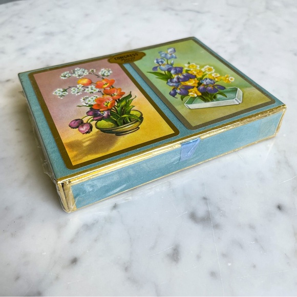 Sealed Double Deck Congress Playing Cards Cel-u-tone Spring Florals Flowers - Picture 5 of 6